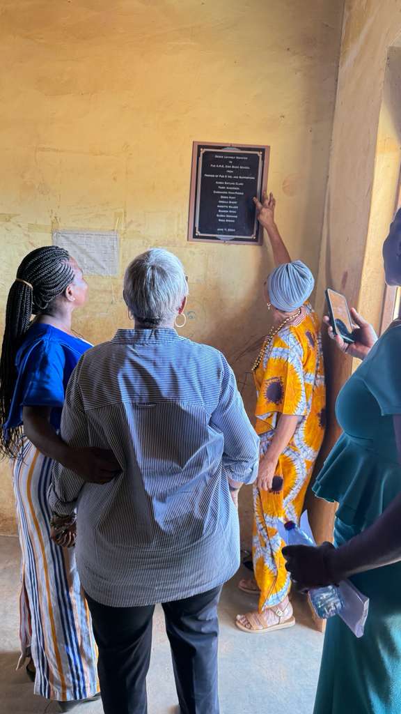 image of a plaque on the classroom wall displaying the names of the donors